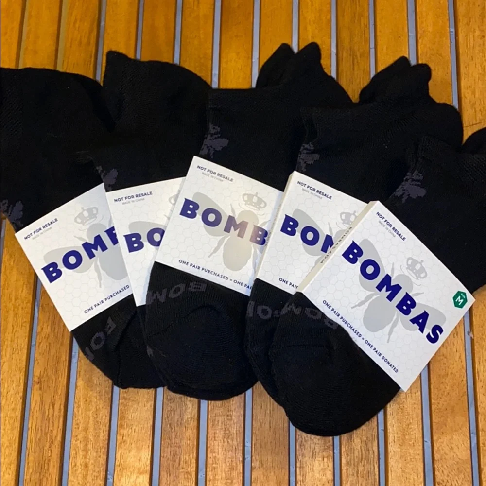 Bombas Size Medium Black Socks New 5 Pair